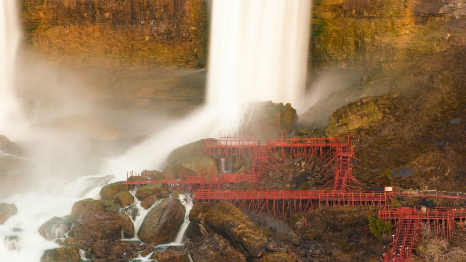 Red stairs at Niagara Falls